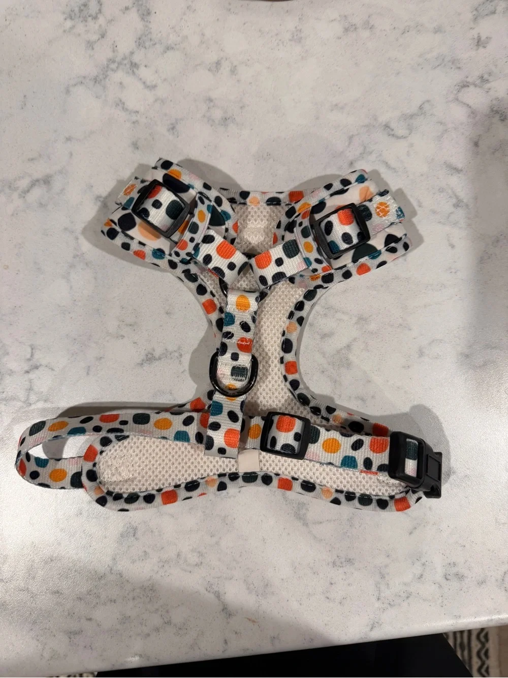 Polka Dot Small Pet Harness in White with Multi-Color Spots
